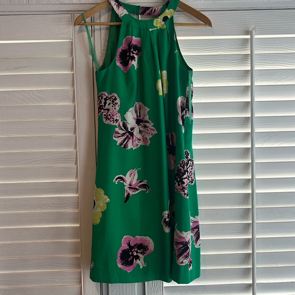 Jcrew Floral shift dress open back high neck green size 00